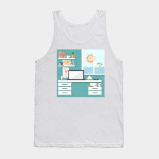 Summertime office interior cartoon illustration Tank Top